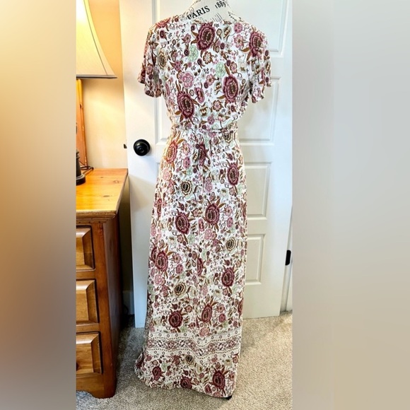 ECOWISH Wrap V Neck High Split Maxi Floral Boho Feminine Dress Women’s Small - Picture 7 of 15